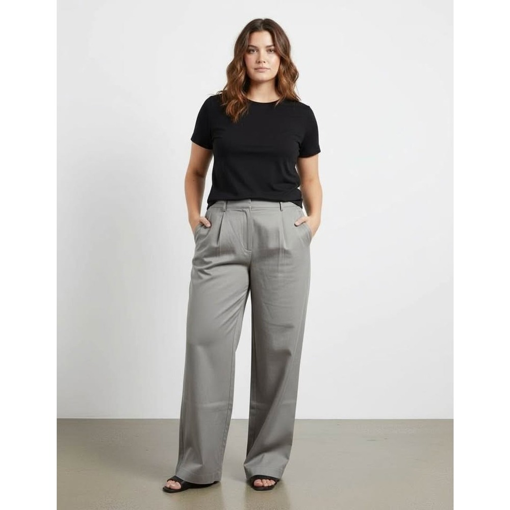 NEW Womens L(10-12)The Drop Amalia Trouser Khaki Wide LegsElastic Darting
